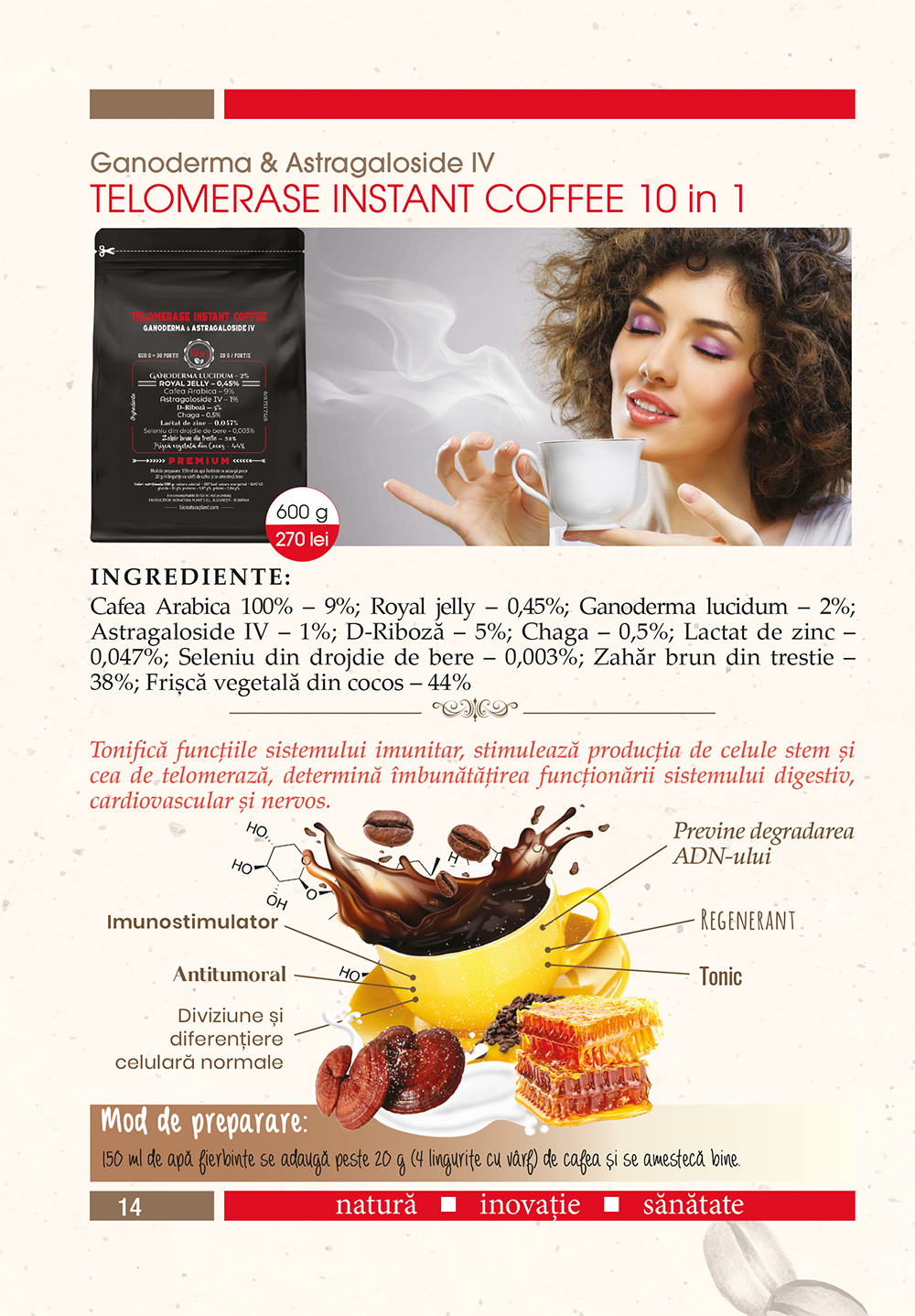 Telomerase Instant Coffee 10in1 - 600g (30 de portii)